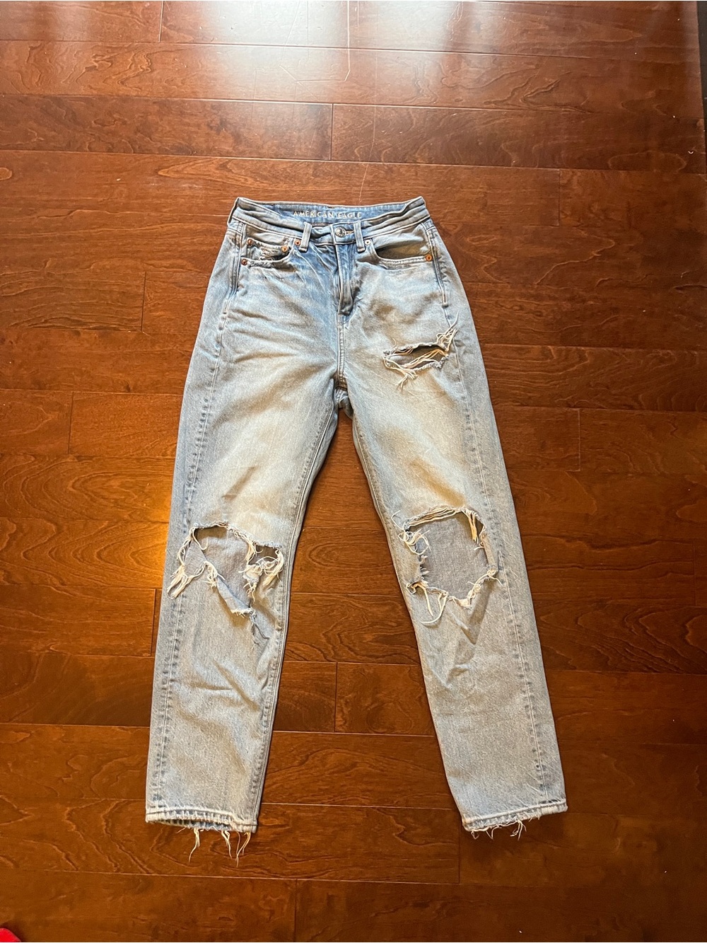 American Eagle Outfitters Light Blue Distressed Straight-Leg Jeans
